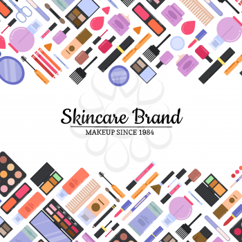 Vector flat style makeup and skincare background with place for text illustration