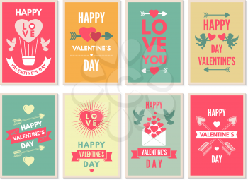 Retro cards for happy valentines day. Vector design template with place for your text. Valentine day and romantic template poster collection illustration