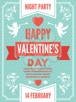Poster template for valentines day. Background illustrations of love symbols. Vector valentine day romantic card decoration