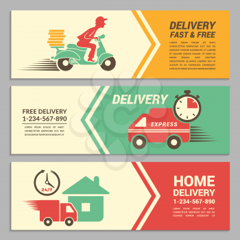 Vector banners design template for fast delivery service. Delivery home poster or banner template color illustration