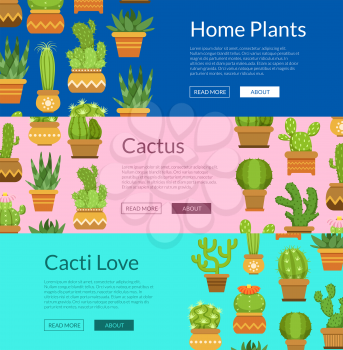 Banner set with home plant cacti. Collection of poster, vector illustration