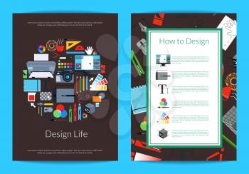 Vector digital art design studio or courses card template with place for text illustration