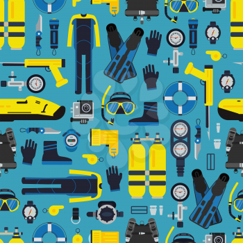 Vector underwater diving equipment pattern or background in flat style illustration
