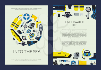 Vector card or brochure template for underwater diving company illustration