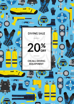Vector underwater diving equipment sale poster with place for text illustration