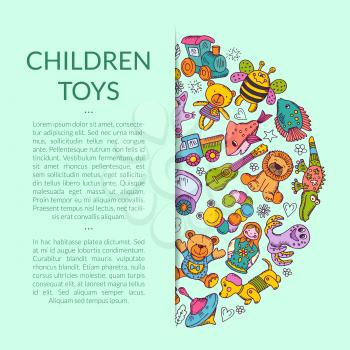 Vector round pile of kid toys elements half hidden illustration with place for text