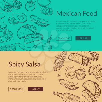 Vector web banner templates with sketched mexican food elements illustration