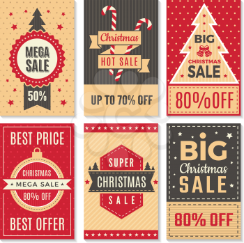 Christmas sale banners. New year special offers and discounts deals labels coupon vector template. Poster discount holiday, winter offer illustration