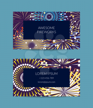 Vector cartoon pyrotechnics business card template for entertainment or pyrotechnics company illustration