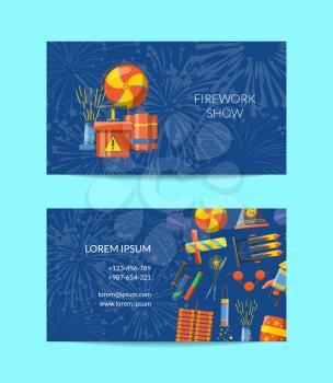 Vector cartoon pyrotechnics business card template for entertainment illustration