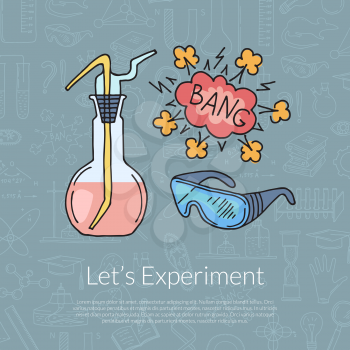 Vector sketched science or chemistry elements composition with lettering on science elements background illustration
