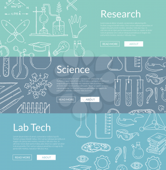 Vector web poster or banner templates with hand drawn science elements illustration