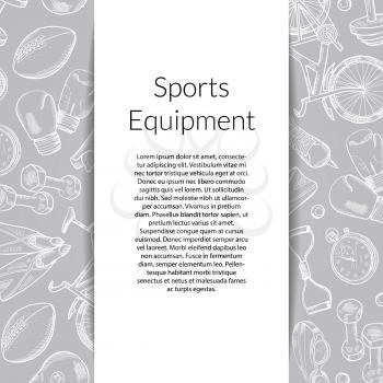 Vector banner and poster with hand drawn sports equipment background illustration