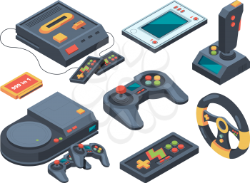 Video game console and different technical gadgets. Game console and play electronic arcade illustration vector