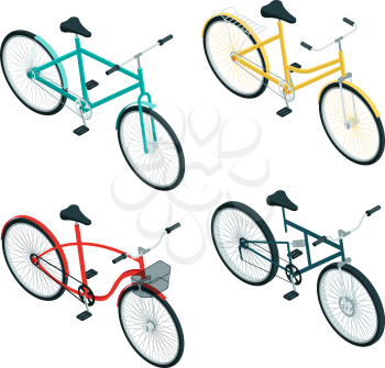 Bicycles isometric. Various types of bikes. Bicycle 3d collection illustration