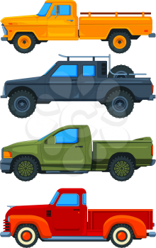 Vector pickup trucks. Various illustrations of transport. Illustration of pickup transport, transportation automobile