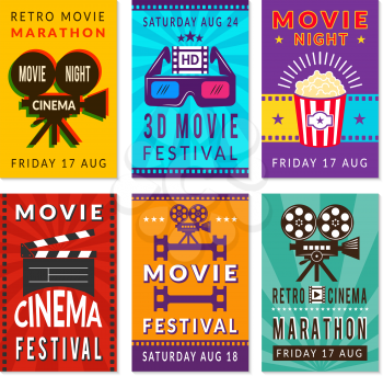 Template of cinema cards. Vector designs of various cinema cards. Illustration of banner entertainment cinema