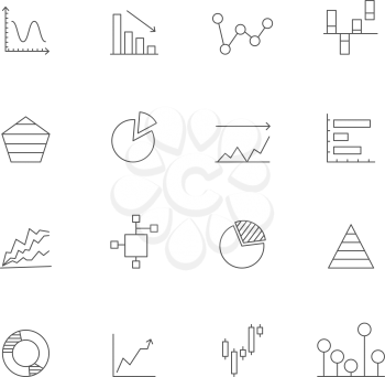 Linear icons of charts. Business icons set isolate. Business chart linear, graph infographic outline, vector illustration