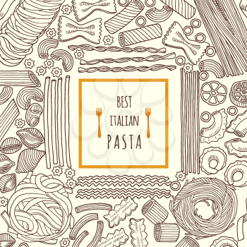Vector hand drawn illustrations of food. Traditional italian pasta. Background menu italian pasta, poster or banner cooking spaghetti and macaroni