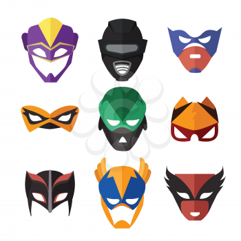 Vector illustrations of superheroes masks. Set of mask for superhero character