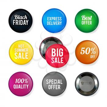 Vector round glossy badges with different advertising offers, illustration of colored label special offer, express delivery