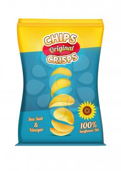 Package design of snacks or chips. Vector template original snack chips in polythene package illustration