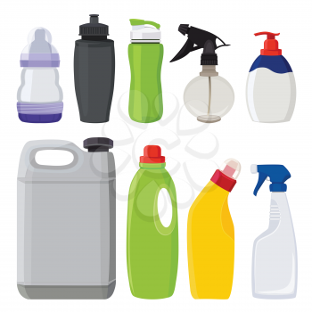 Different types of bottles. Vector pictures in cartoon style. Bottle and container collection illustration