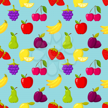 Seamless vector pattern with fruits and berries. Wallpaper with cartoon fruits illustration