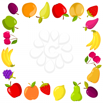 Vector square banner with fruits. Banner fruits frame illustration