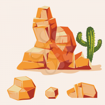 Set of desert rocks. Cartoon isometric 3d flat style. Set of different boulders. Vector illustration