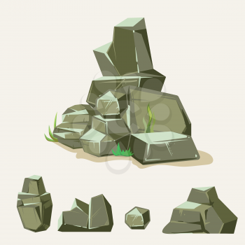 Set of jungle rocks.Rock stone with grass. Cartoon isometric 3d flat style. Set of different boulders. Vector illustration