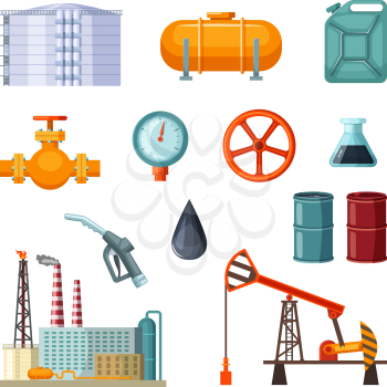 Oil industry. Vector pictures set of petroleum extraction. Business industrial processing fuel oil and gas illustration