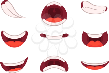 Different emotions of cartoon mouths with funny expressions. Funny cartoon mouth smile. Vector illustration