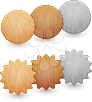 Set of wood buttons isolated on white background, Round wood button collection. Vector illustration