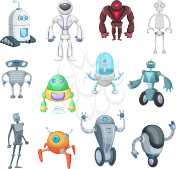 Cute mechanic monsters. Toys for kids. Characters of robots. Vector pictures in electronic cartoon style. Character cyborg robots illustration