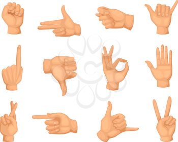 Different hands gestures. Vector pictures in cartoon style. Cartoon human hand gesture illustration