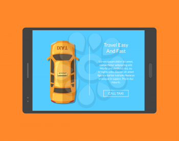 Vector taxi car top view order app screen for tablet template illustration