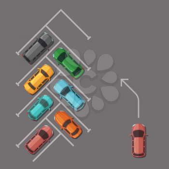 Vector car parking on a parking lot with other whicles top view illustration