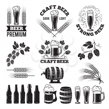 Beer pub labels set. Logo design elements. Brewery beer label, brewery logo and badge, vector illustration