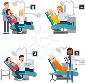 Patient in dentist room. Healthcare illustrations. Patient in chair dentist vector