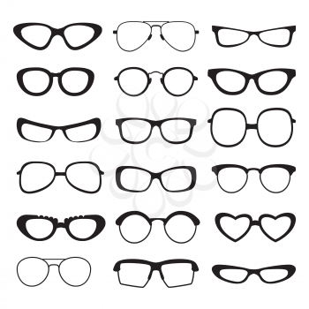 Sunglasses silhouette of different types and sizes . Vector pictures isolated. Illustration of sunglasses accessory collection