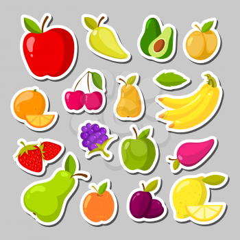 Set of cute fruits in the form of a stickers. Vector apple and lemon illustration