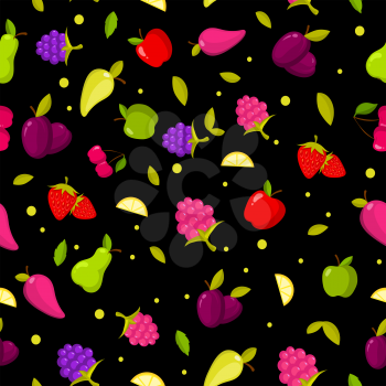 Vector seamless summer fruits pattern. colorful cartoon background with fruits illustration