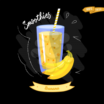 Glass of smoothies on black background. Banana. Summer design - good for menu design. Banana juice vector illustration