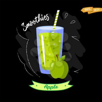Glass of smoothies on black background. Apple. Summer design - good for menu design. Apple juice vector illustration
