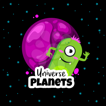 Universe planets. Space concept with cute ufo alien. Vector illustration