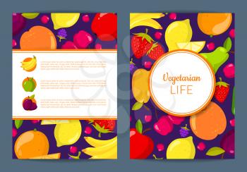 Vector flat fruits vegan card, brochure, flyer template banner illustration
