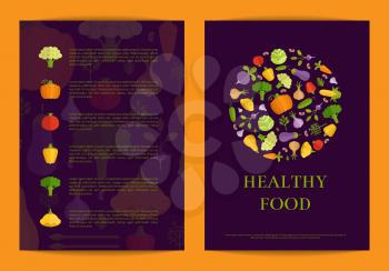 Vector flat vegetables card, brochure, flyer template. Illustration of healthy food