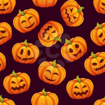 Halloween seamless pattern with different funny emotions of pumpkins.Orange pumpkin to halloween holiday, vector illustration