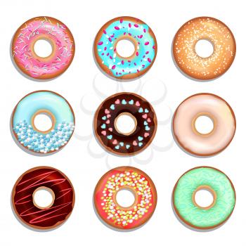 Donuts with cream and chocolate. Vector illustrations of sweets. Donut food chocolate, sweet delicious bakery